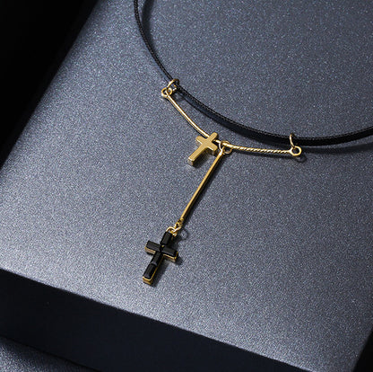 Double Cross Leather Necklace for Women