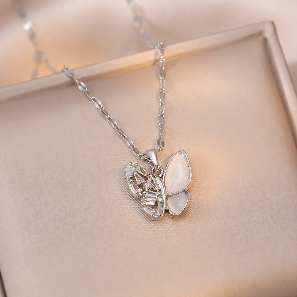 Graceful Opal Butterfly Pendant Necklace