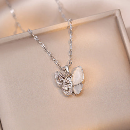 Graceful Opal Butterfly Pendant Necklace