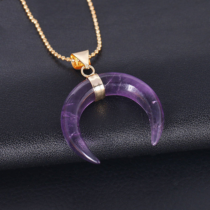 Crystal Stone Moon Pendant Necklace