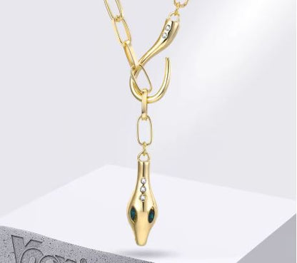 Elegant Metal Snake Diamond Studded Necklace
