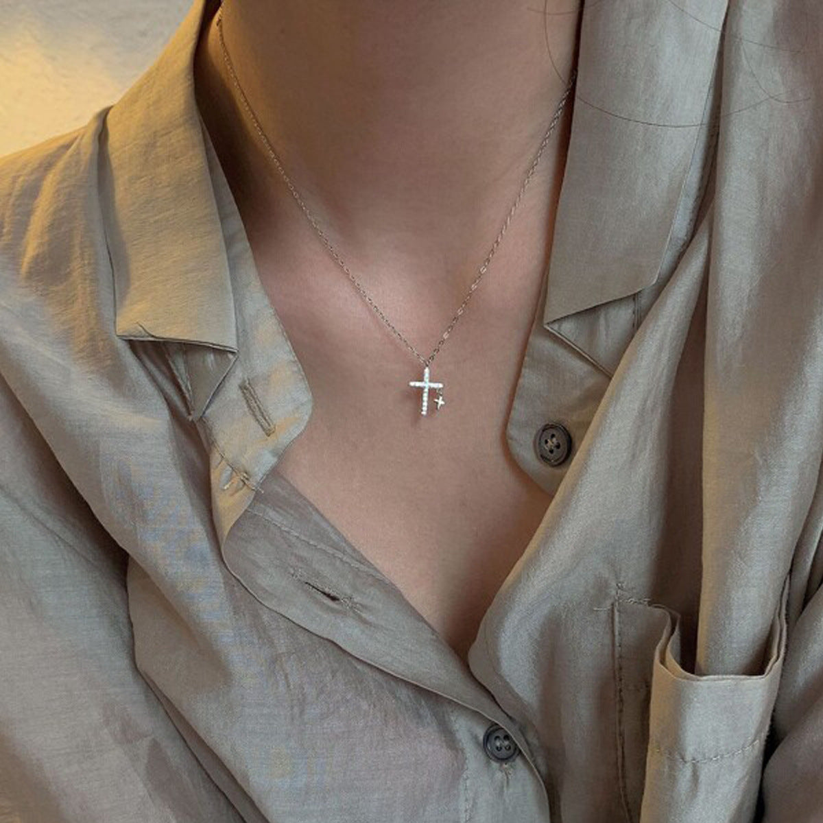 Multi-Layer Cross Zircon Necklaces – Gold & Silver