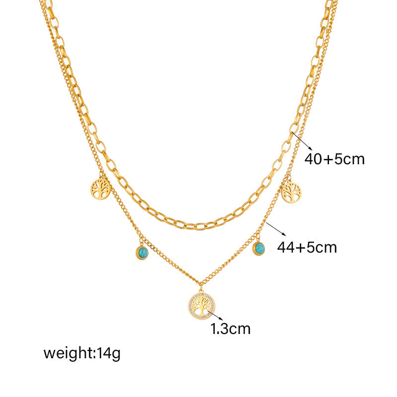 Turquoise Elegant Multi-Layer Gold Titanium Steel Necklace