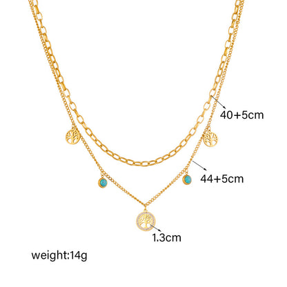 Turquoise Elegant Multi-Layer Gold Titanium Steel Necklace