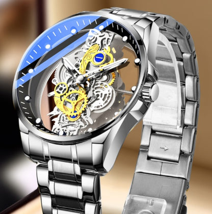 Gold Skeleton Automatic Quartz Watch with Luminous Effect