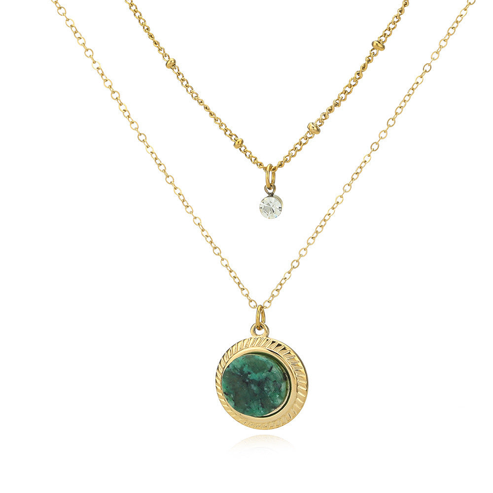 Natural Stone Pendant Layered Necklace