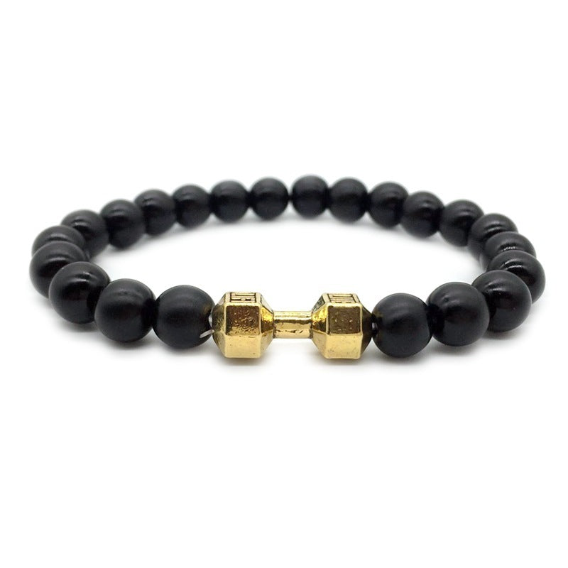 Barbell & Lava Rock Stone Beads Dumbbell Bracelet