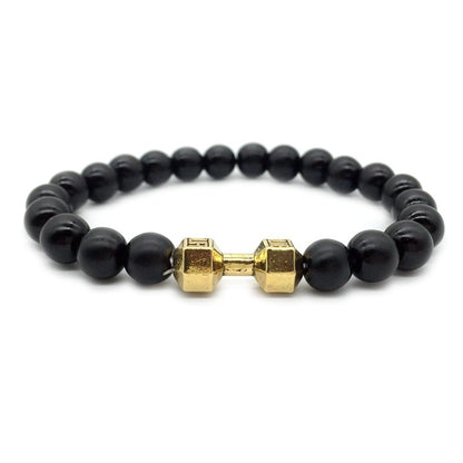 Barbell & Lava Rock Stone Beads Dumbbell Bracelet