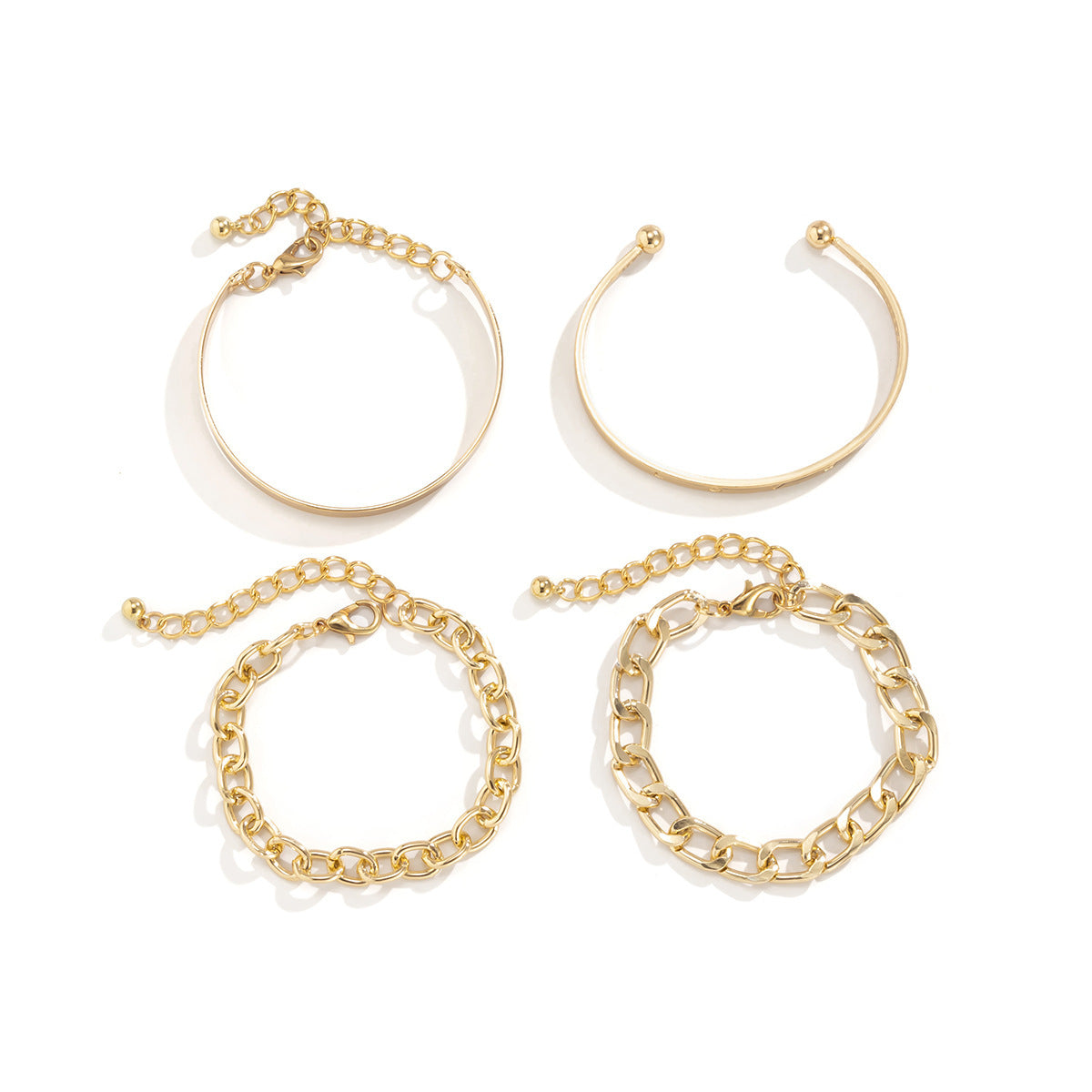 Simple and Smooth C-Shaped Hollow Chain Bracelet Set