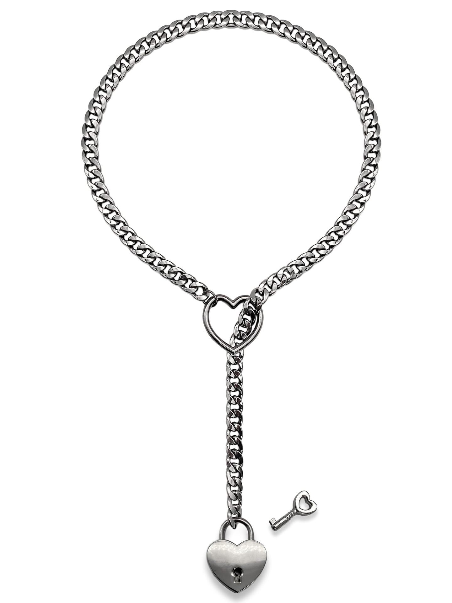 Heart Shaped Lock & Key Slip Chain Necklace