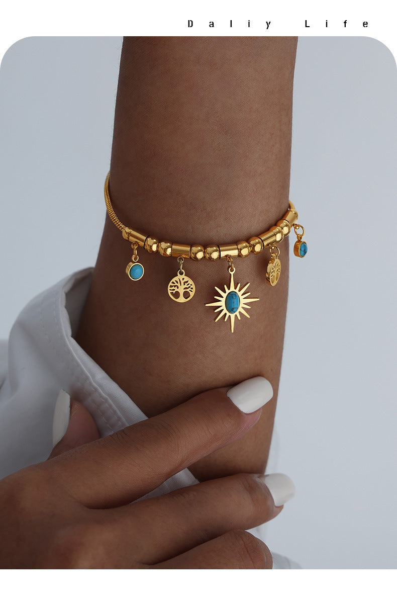 All-Match Sun Turquoise Pendant Necklace & Bracelet Set