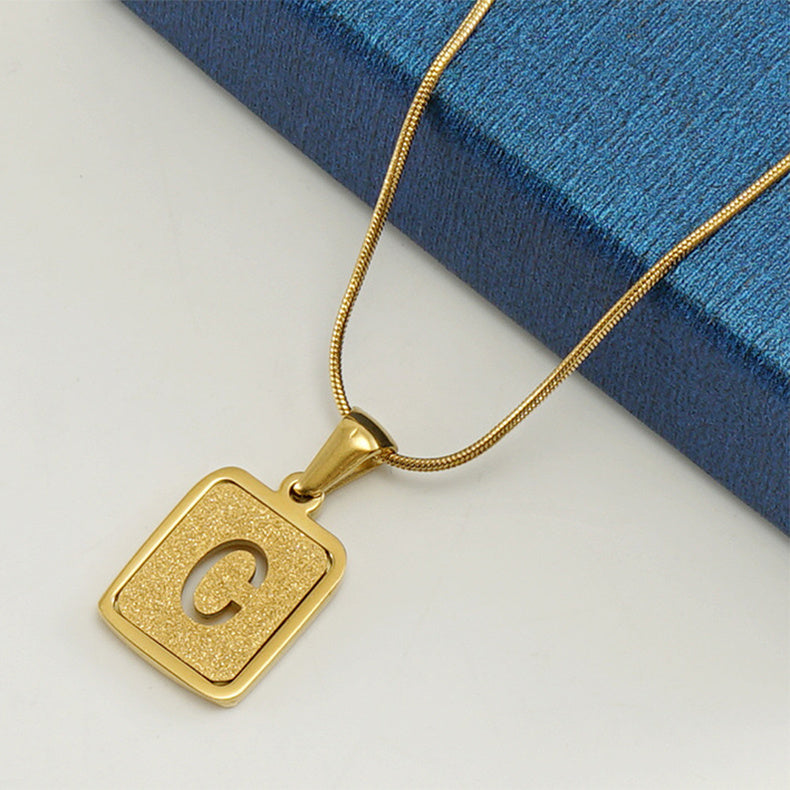 Alphabet Necklace 26 Letters Hollow Out Square