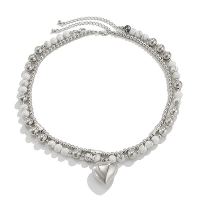 Multi-layer Beaded Heart Necklace & Bracelet Set