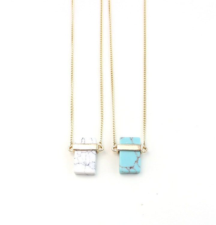 Natural White Turquoise & Turquoise Inlaid Necklace