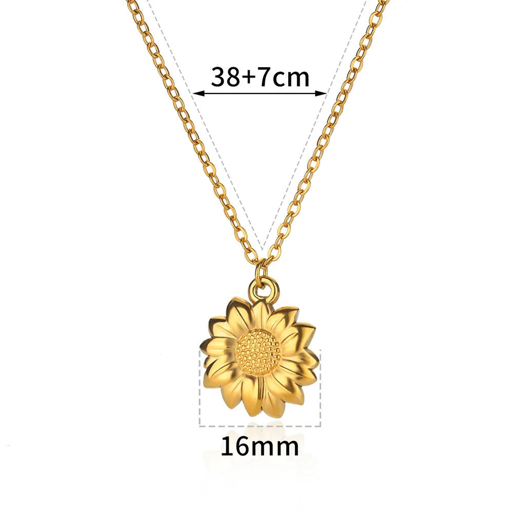 Gold Titanium Steel SUNFLOWER Necklace