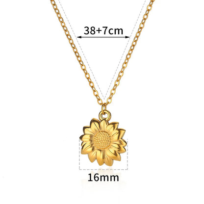 Gold Titanium Steel SUNFLOWER Necklace