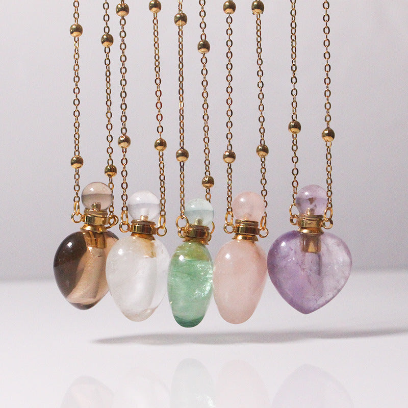 Natural Heart Crystal Perfume Bottle Necklace