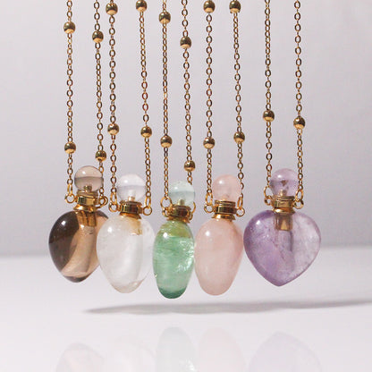 Natural Heart Crystal Perfume Bottle Necklace