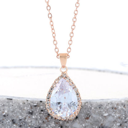 Water Drop Rose Gold Rhinestone Necklaces