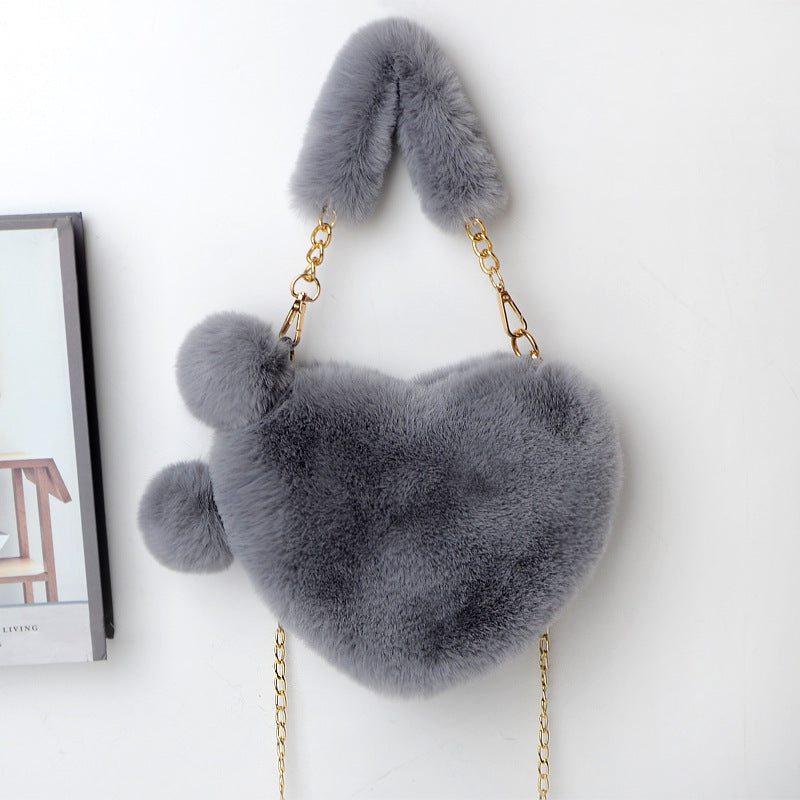 Love Heart-Shaped Plush Handbag