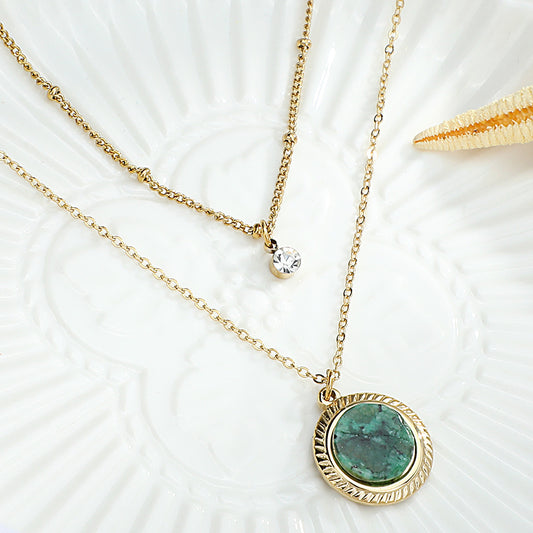 Natural Stone Pendant Layered Necklace