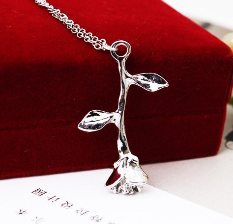 Elegant Drop Red Rose Flower Pendant Necklaces