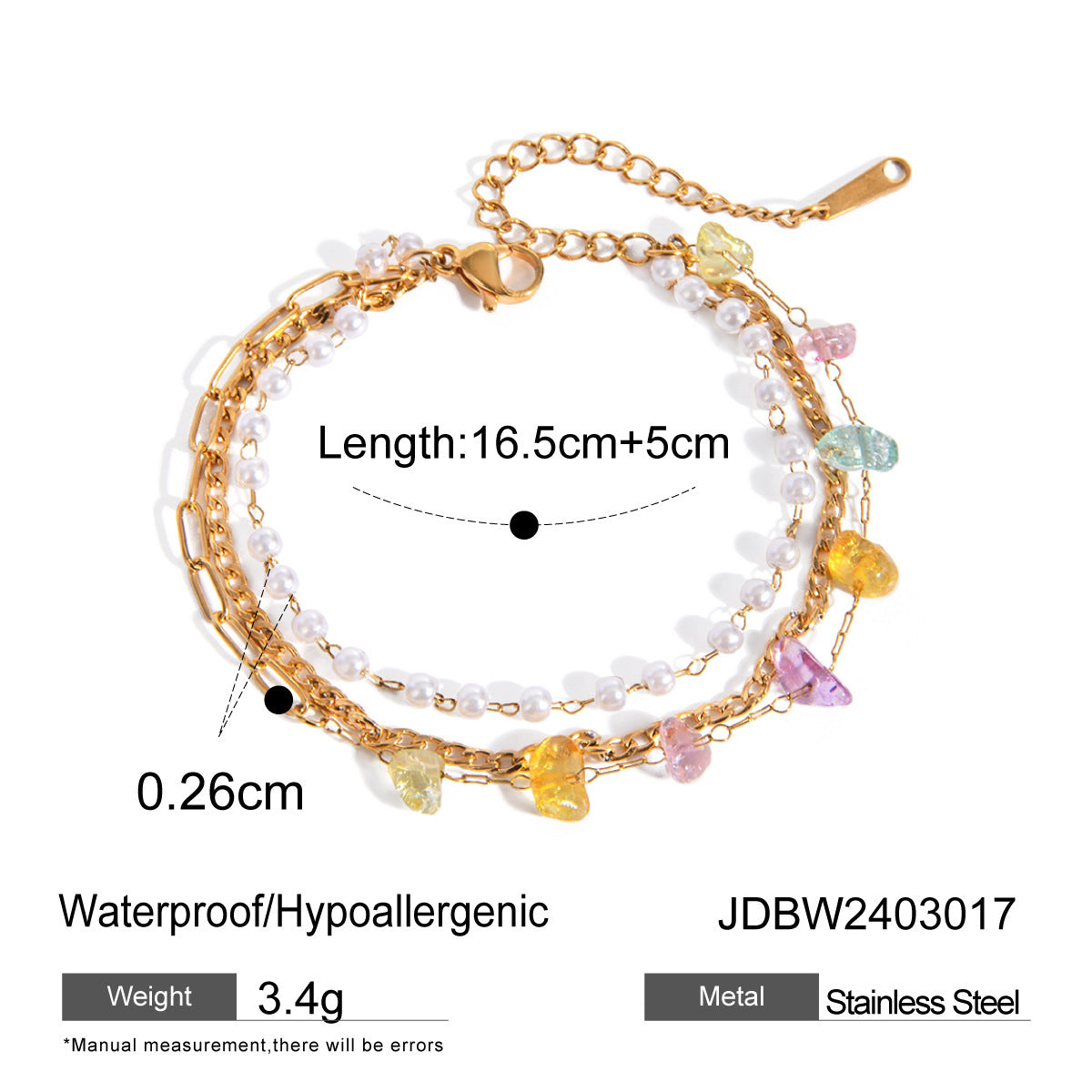 Gold-Plated Stainless Steel Broken Stone Chain Bracelet Ring