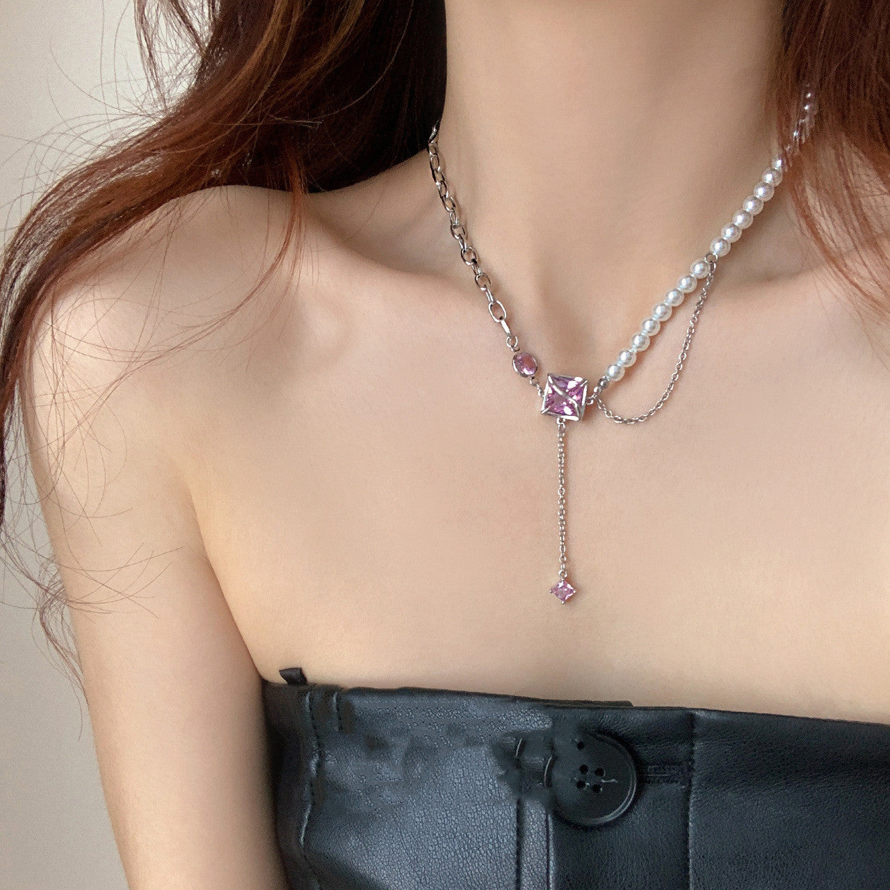 Pearl Mosaic Zircon Diamond Chain Necklace