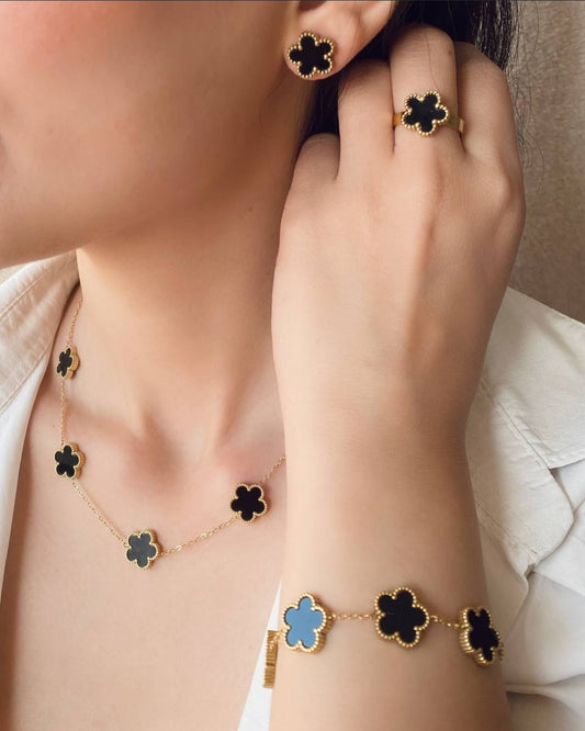 Clover Five Leaf Petals Earring & Necklace Jewellery Sets
