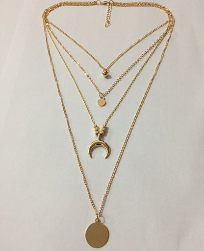 Multi Layer Moon Disc Pendant Necklace