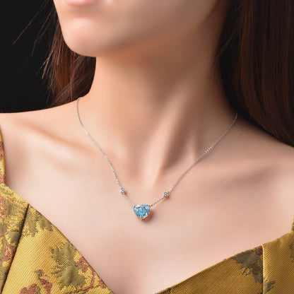 Ocean Blue Heart-Shaped Zircon Necklace