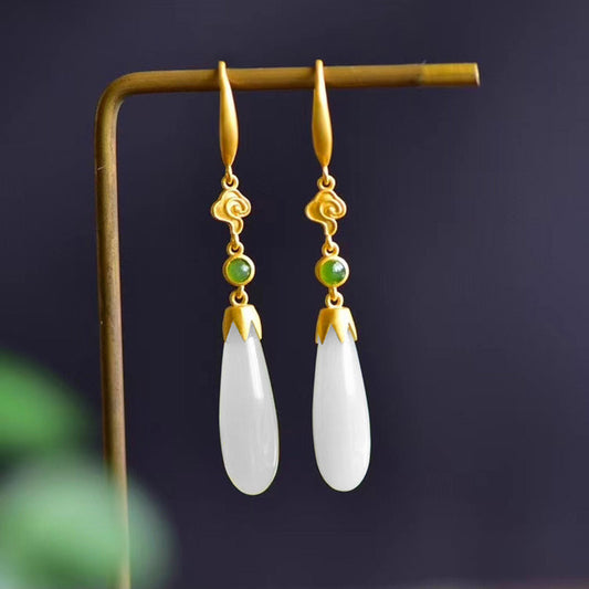 Super Fairy Sweet Vintage Water Drop Hetian Jade Earrings