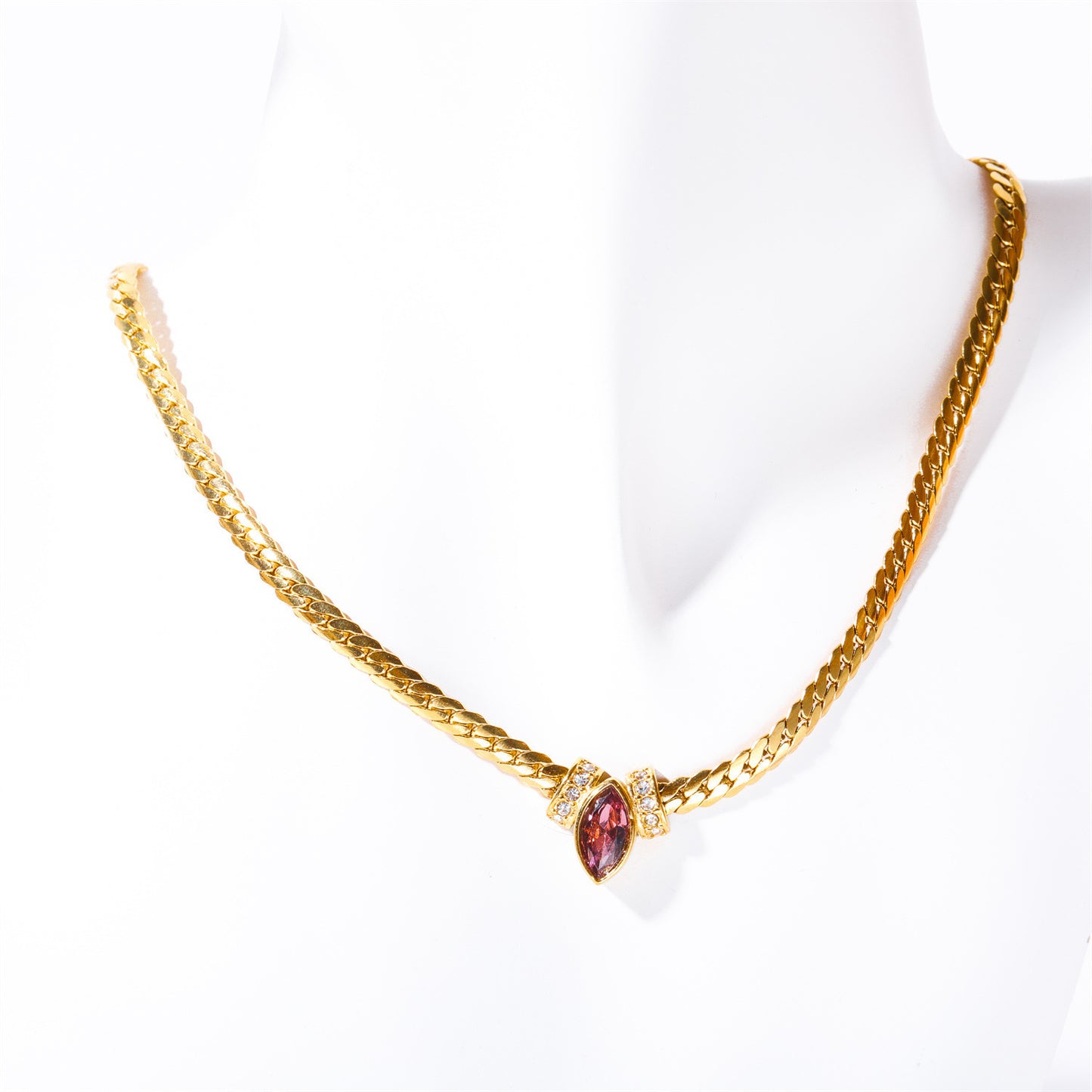 Stainless Steel Horse Eye Zircon Necklace