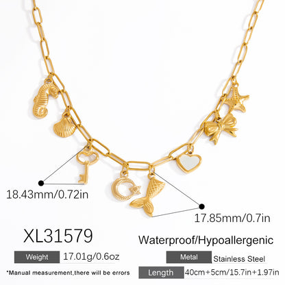 Gold Electroplated Stainless Steel Pearl Necklace