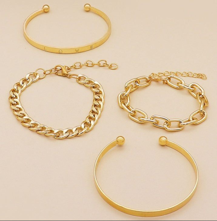 Simple and Smooth C-Shaped Hollow Chain Bracelet Set