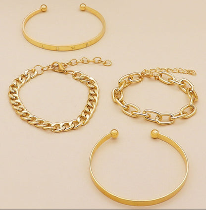 Simple and Smooth C-Shaped Hollow Chain Bracelet Set