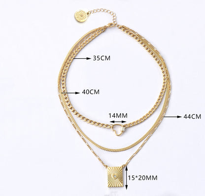 Heart Pendant Multi-Layer Chain Necklace