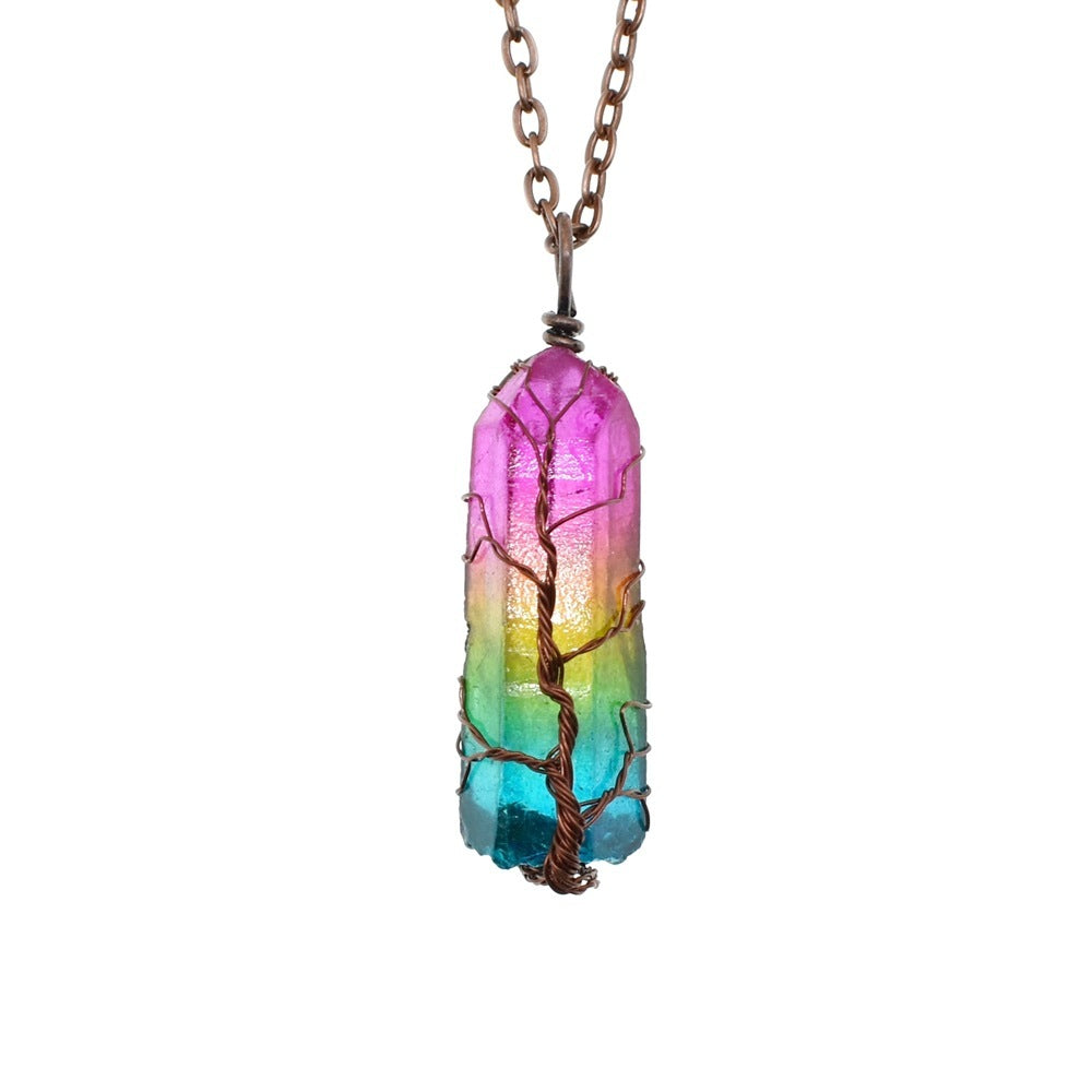 Crystal Pillar Tree of Life Pendant Necklace