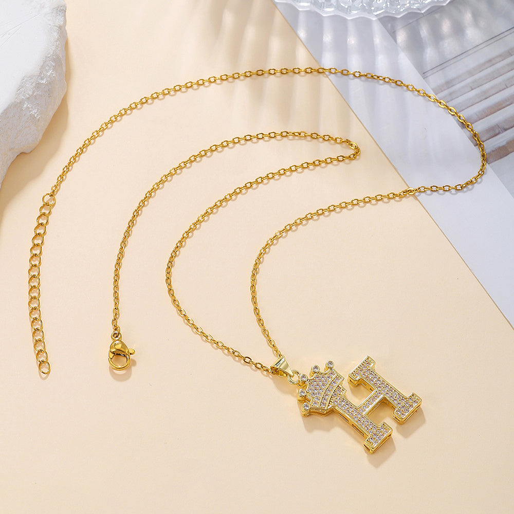 Gold Crown A-Z Pendant Necklace