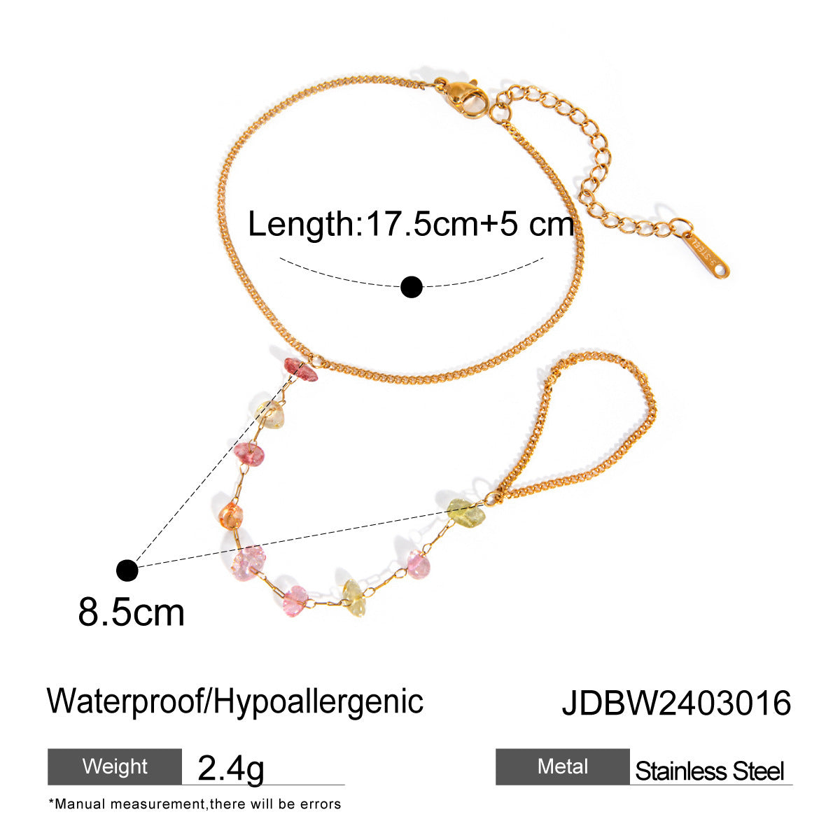 Gold-Plated Stainless Steel Broken Stone Chain Bracelet Ring
