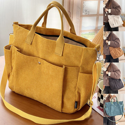 Thick Corduroy Shoulder Tote Bag