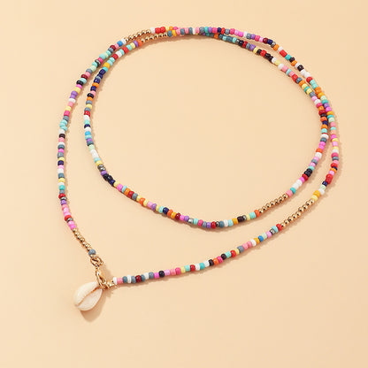 Bohemian Colorful Rice Bead & Shell Pendant Necklace