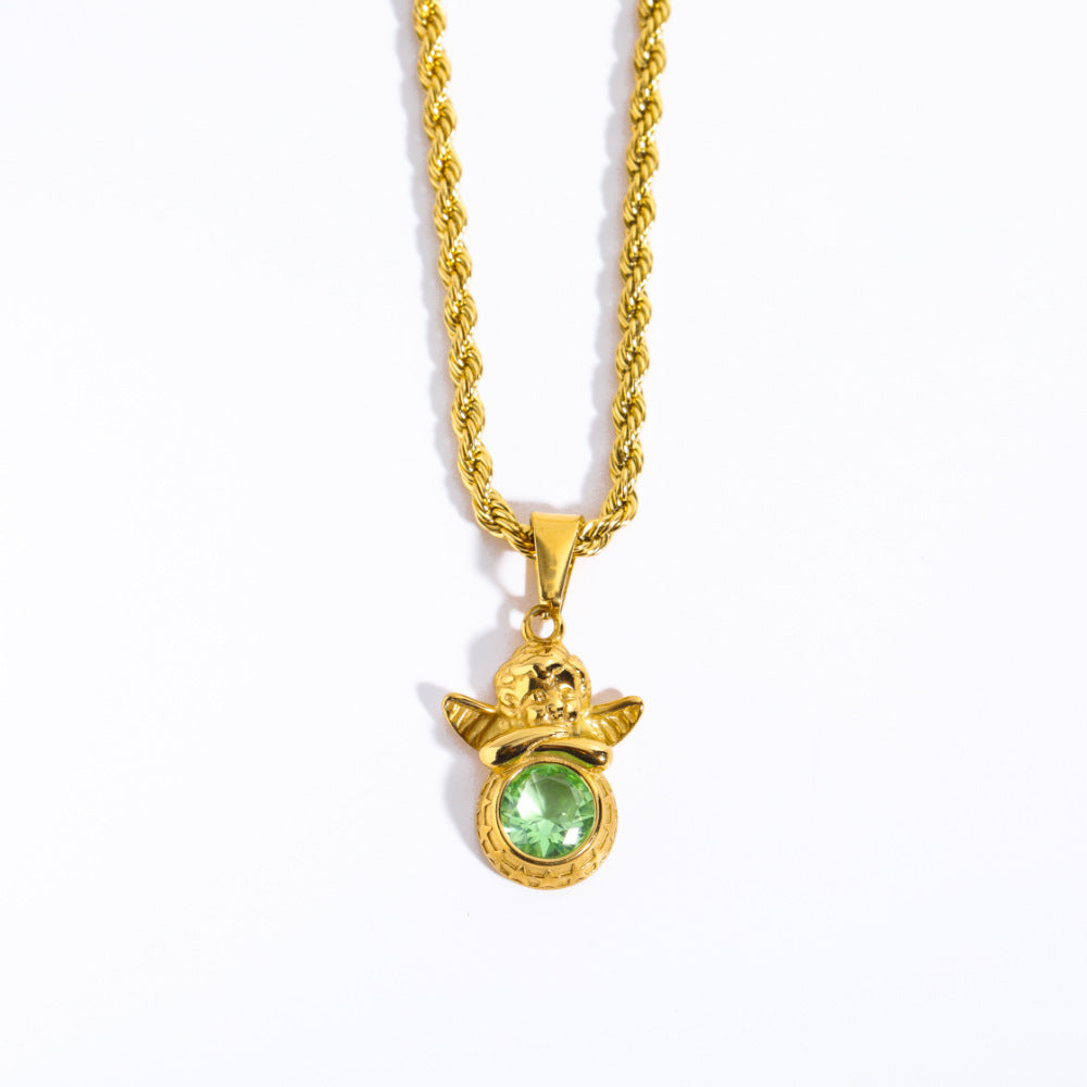 Coloured Gem Retention Guardian Angel Pendant Necklace