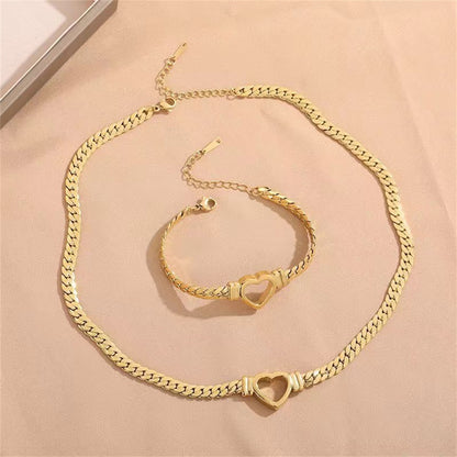 Love Heart Chain Necklace & Bracelet