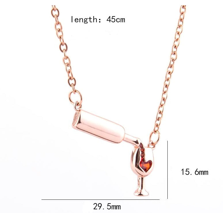 Wine Bottle & Cup Pendant Necklace