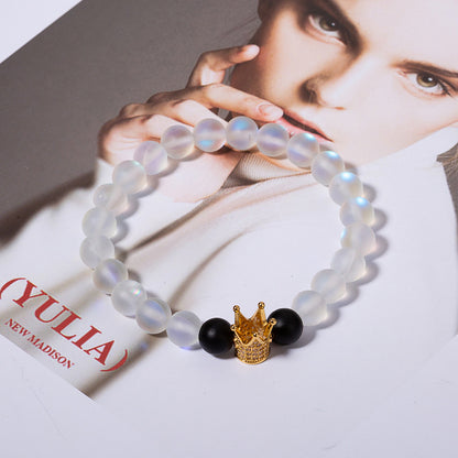 2pcs 8mm Natural Stone Crown Couple Bracelets