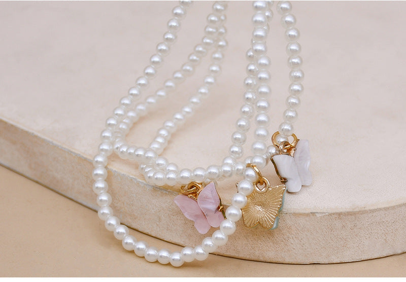 White Pearl Butterfly Choker Necklace