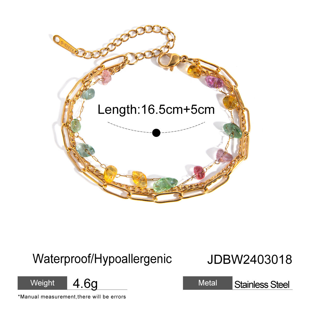 Gold-Plated Stainless Steel Broken Stone Chain Bracelet Ring