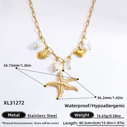 Stainless Steel Pearl Necklace with Pendants