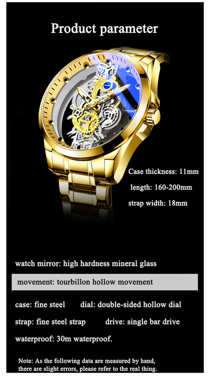 Gold Skeleton Automatic Quartz Watch with Luminous Effect